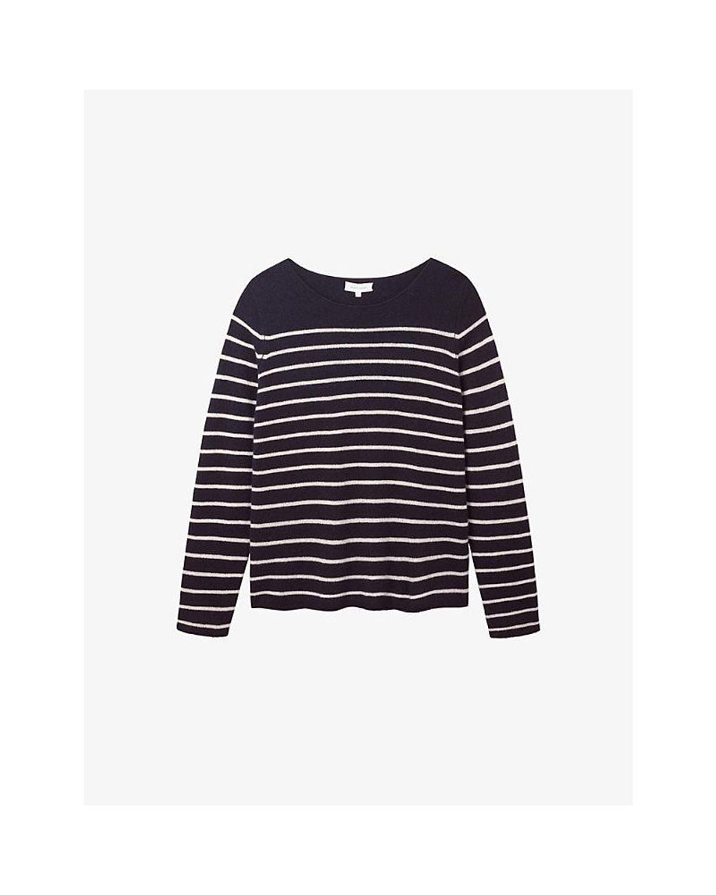 The White Company Blue Striped Boat-Neck Wool-Blend Jumper