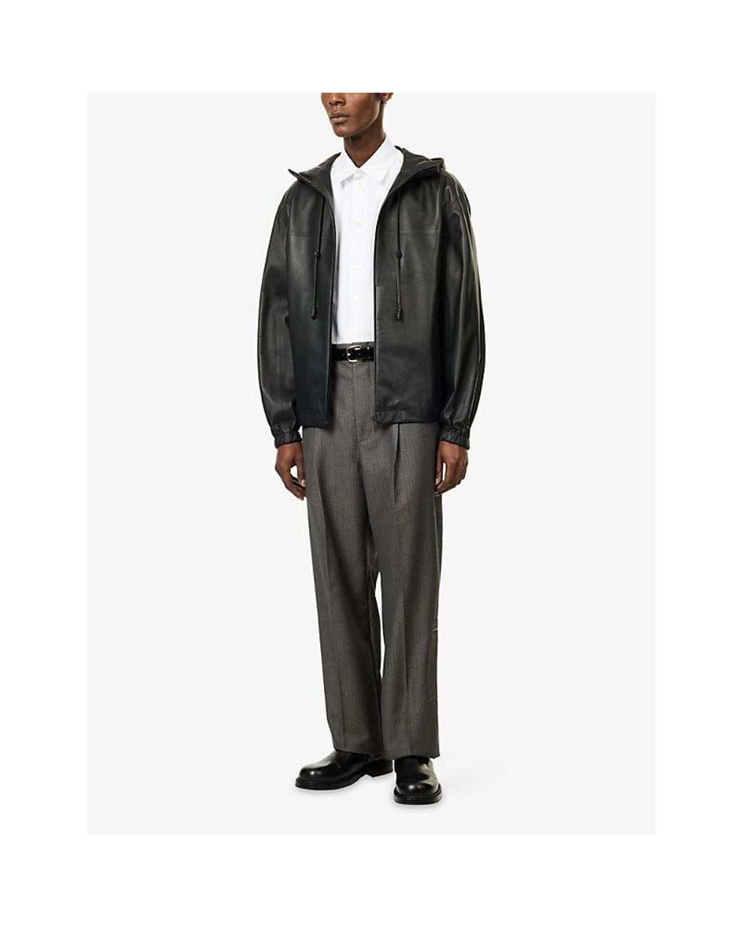 Bottega Veneta Black Relaxed-Fit Leather Jacket for men