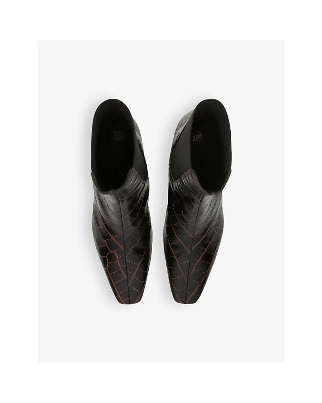 Totême Black The Mid Heel Crocodile-Embossed Leather Heeled Ankle Boots