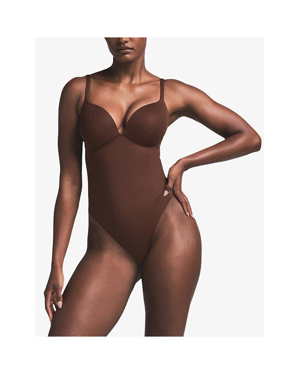 Skims Brown Ultimate Body Push-Up Thong Stretch-Woven Body