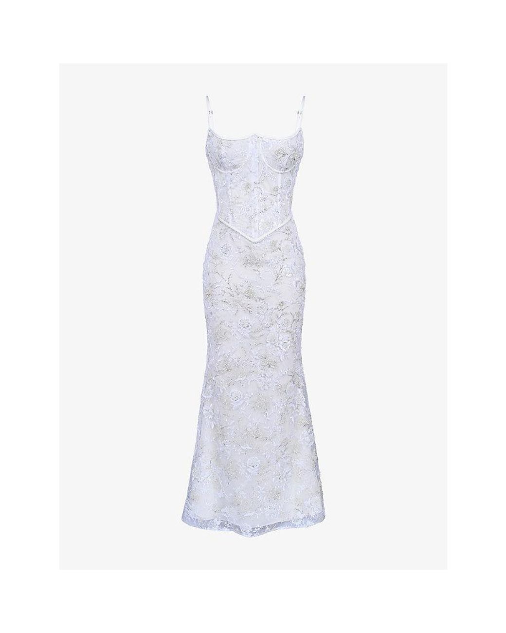 House Of Cb White Naima Embellished Mesh Maxi Dress