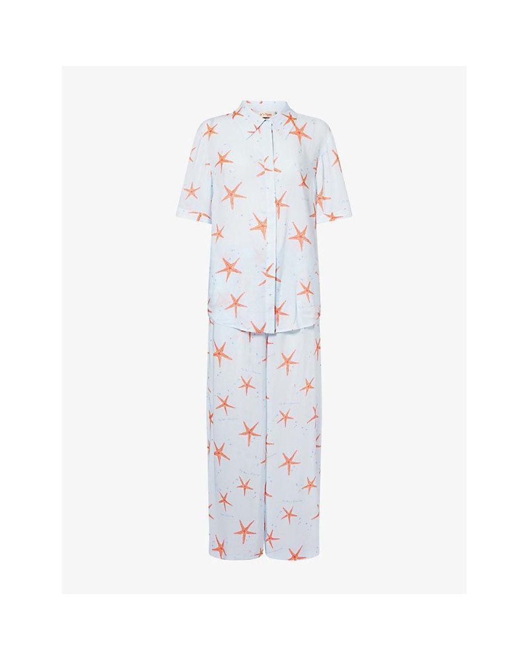 It's 9pm White X Oceanus Antibes Starfish-Print Woven Pyjama Set