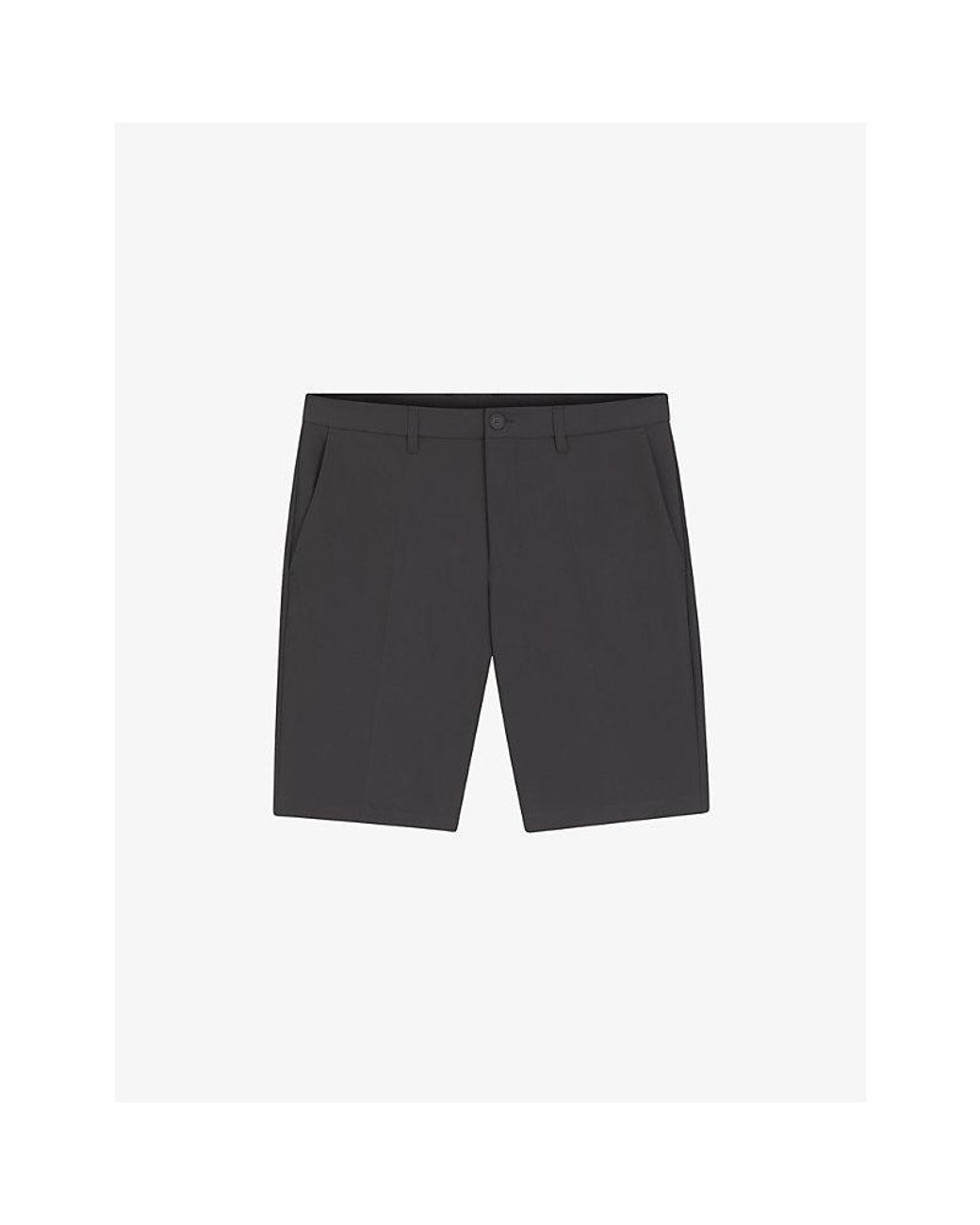 Boss Gray Straight-Leg Slim-Fit Brand-Print Stretch-Woven Shorts for men