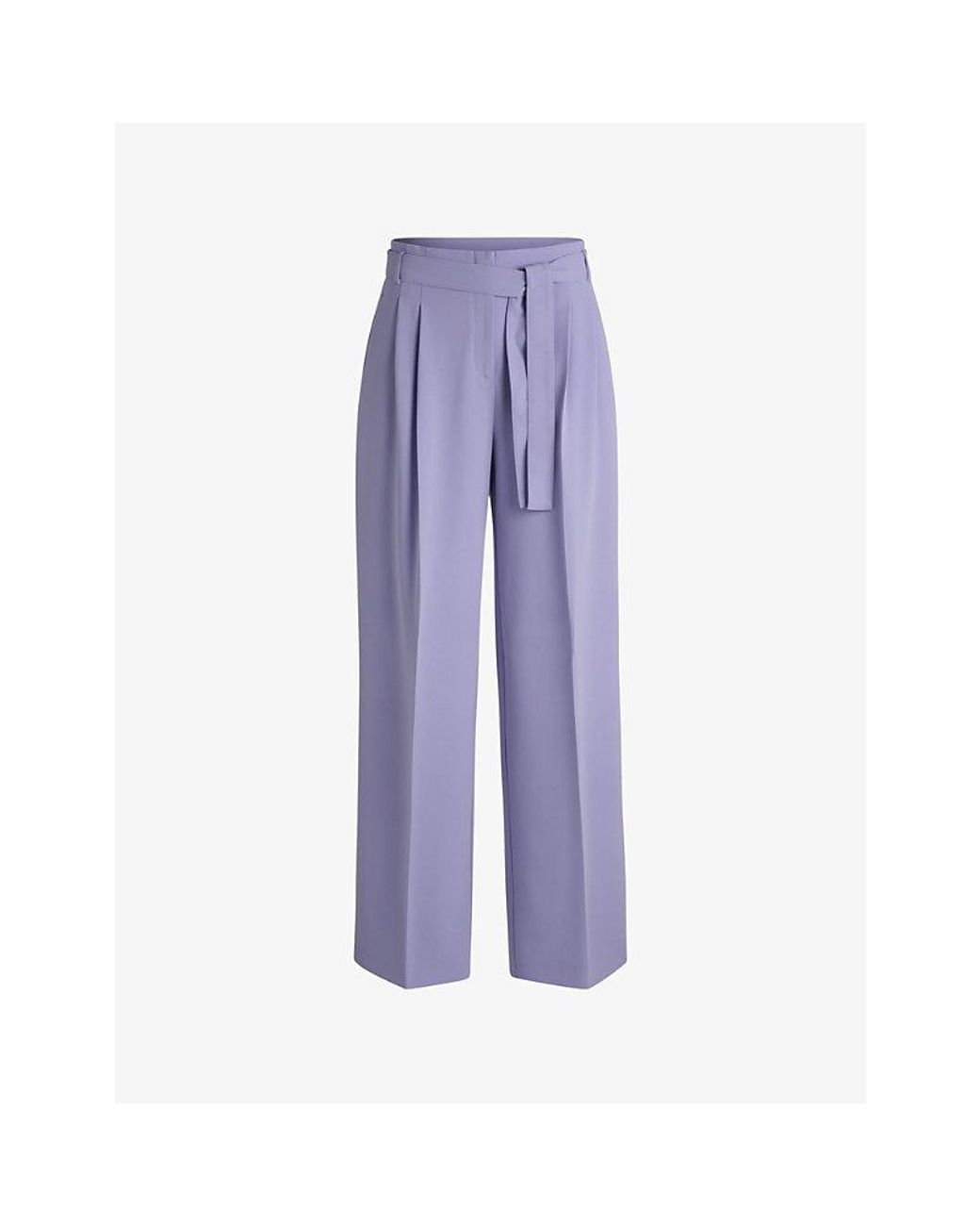 Boss Purple Wide-Leg High-Rise Belted Woven Trousers