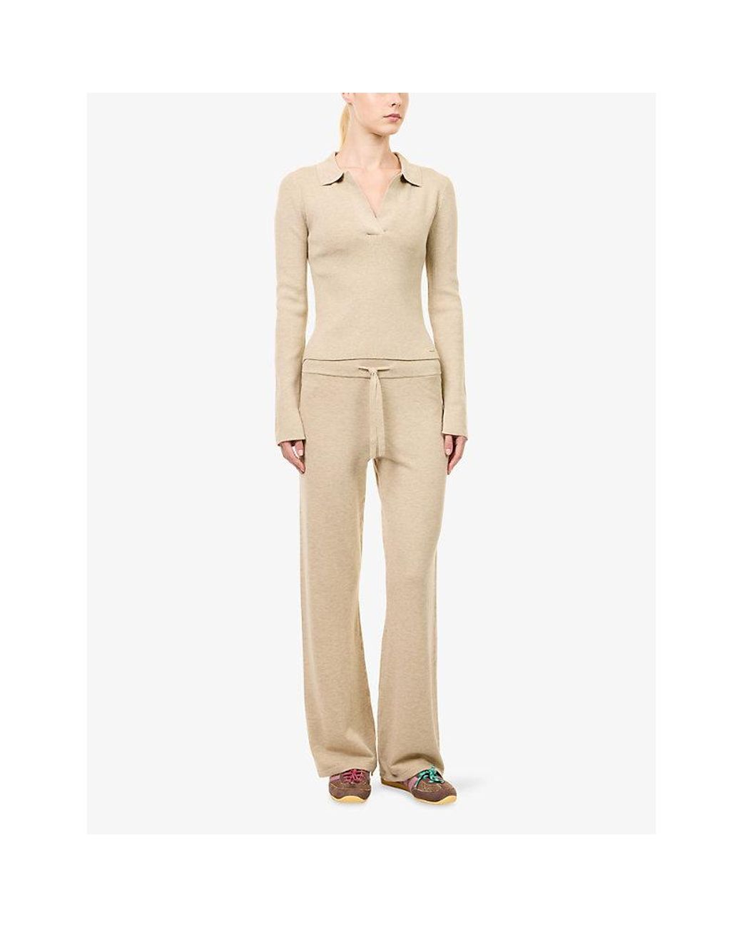 ADANOLA Natural Straight-Leg Knitted Trousers