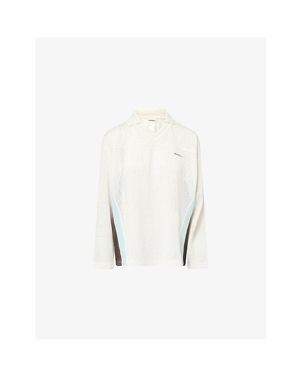 ADANOLA White Collared Long-Sleeve Mesh Jersey Top