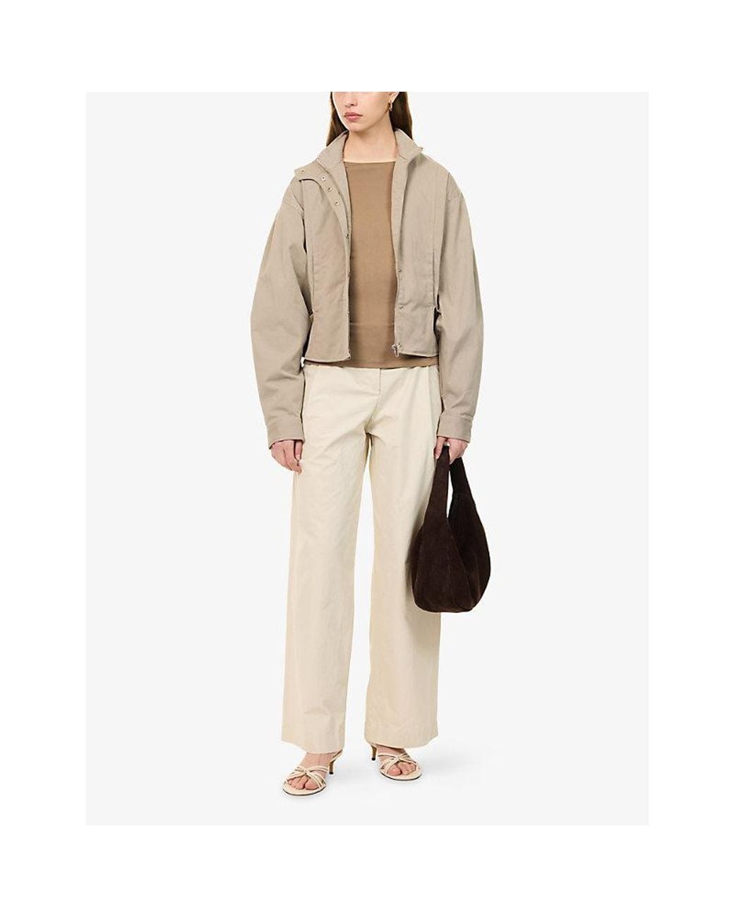 Belle Anna Natural Bolinas Straight-Leg Cotton-Blend Trousers