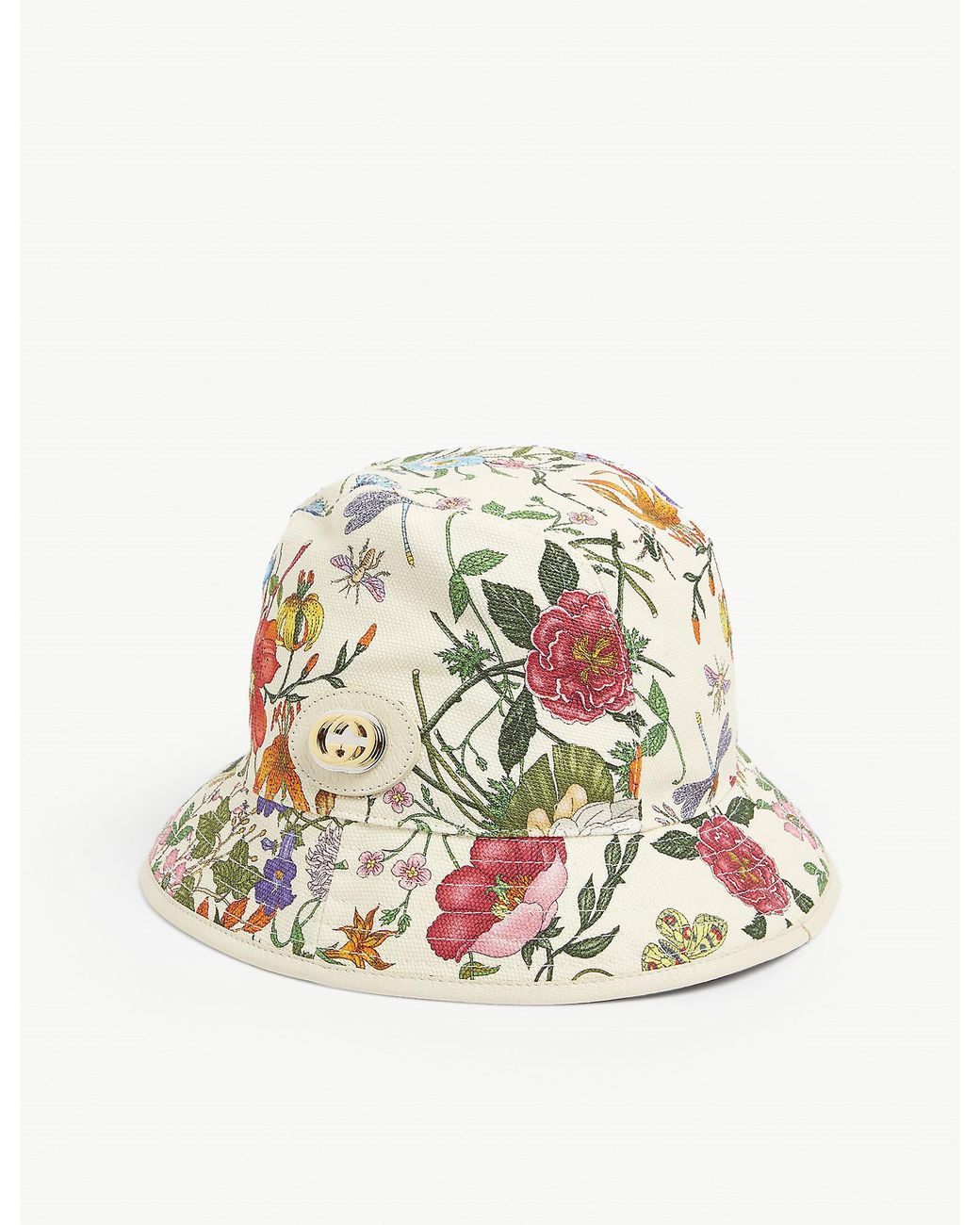 Gucci Floral Cotton-linen Bucket Hat in White | Lyst