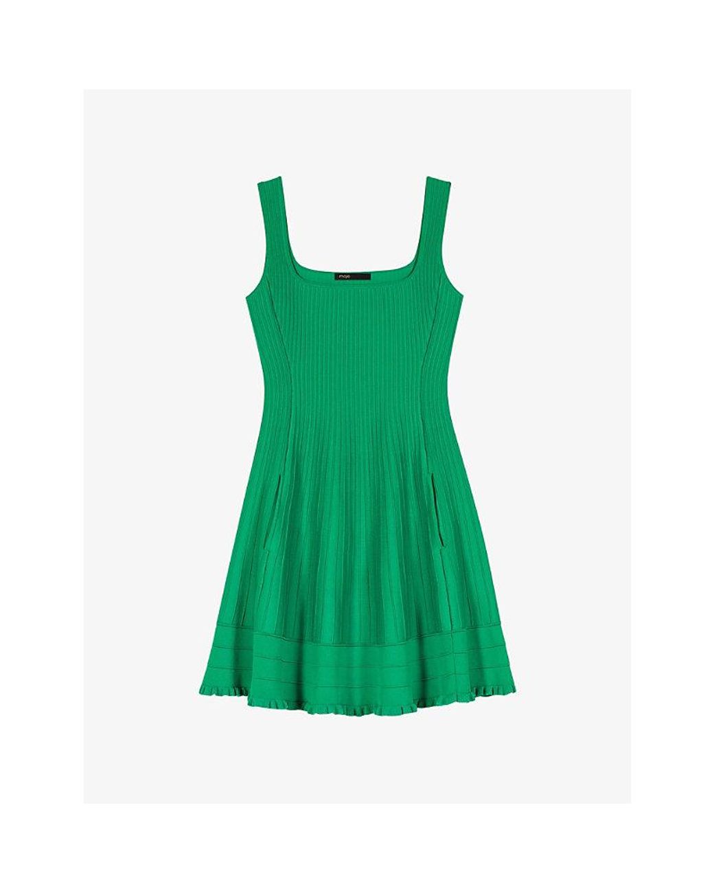 Maje Green Structured-Rib Knitted Skater Dress