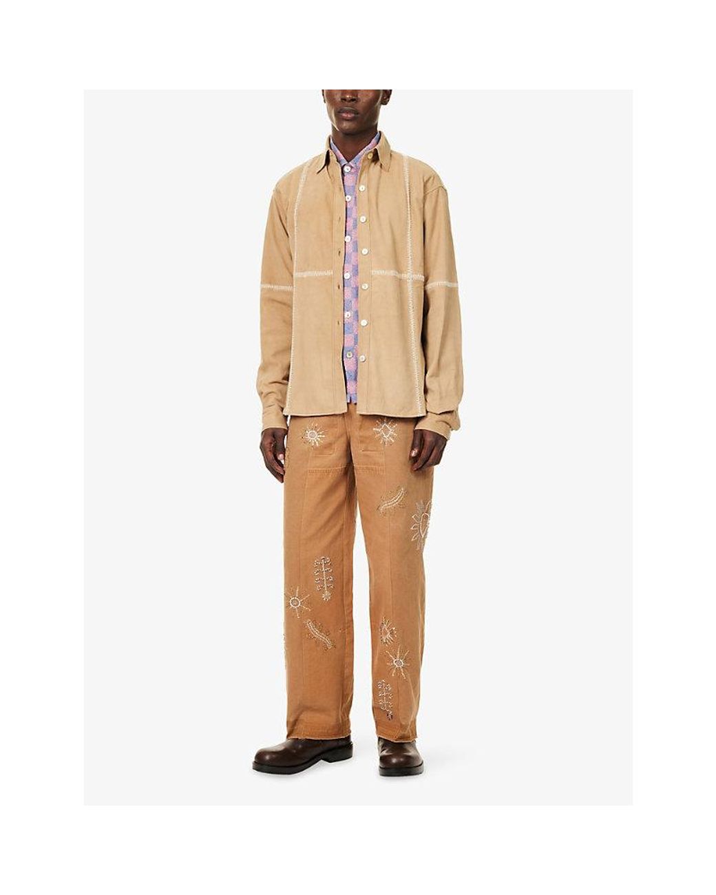 Kartik Research Natural Zardozi Bead-Embroidered Denim Work Trousers for men