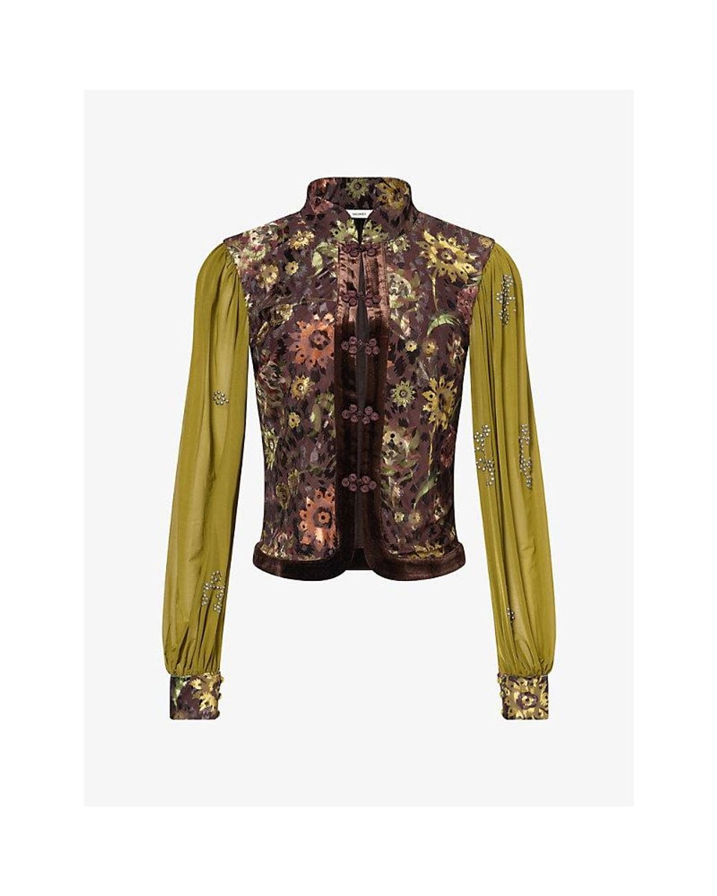 Siedres Multicolor Gilie Floral-Pattern Velvet Top