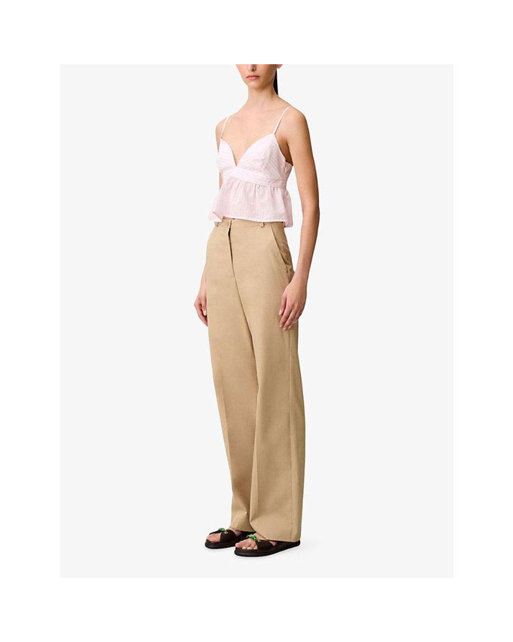Claudie Pierlot Pink V-Neck Cropped Cotton-Blend Top