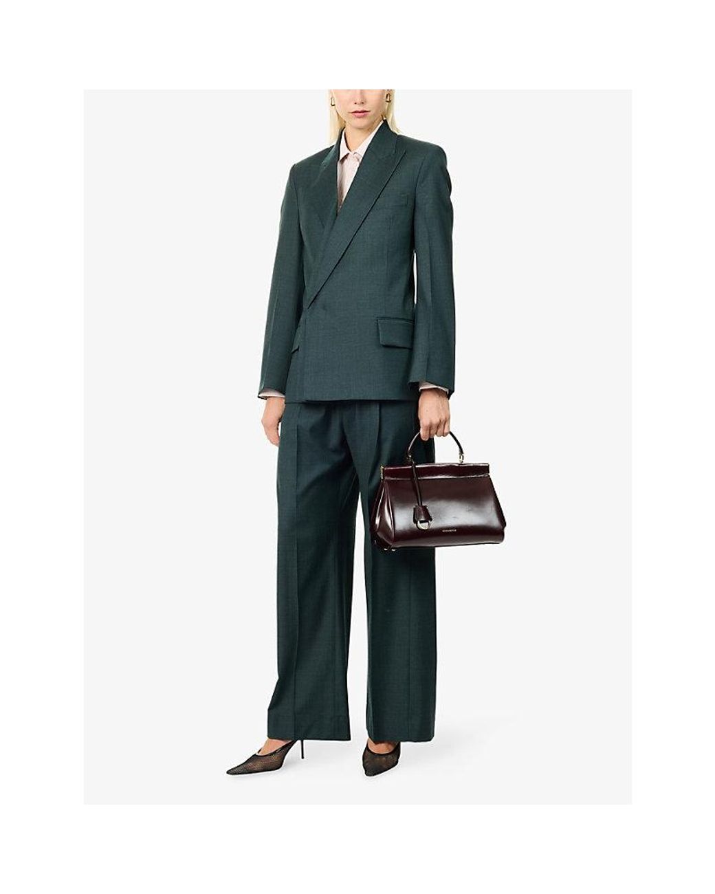 Victoria Beckham Blue Ethel Tailored Pleated Wool Trousers