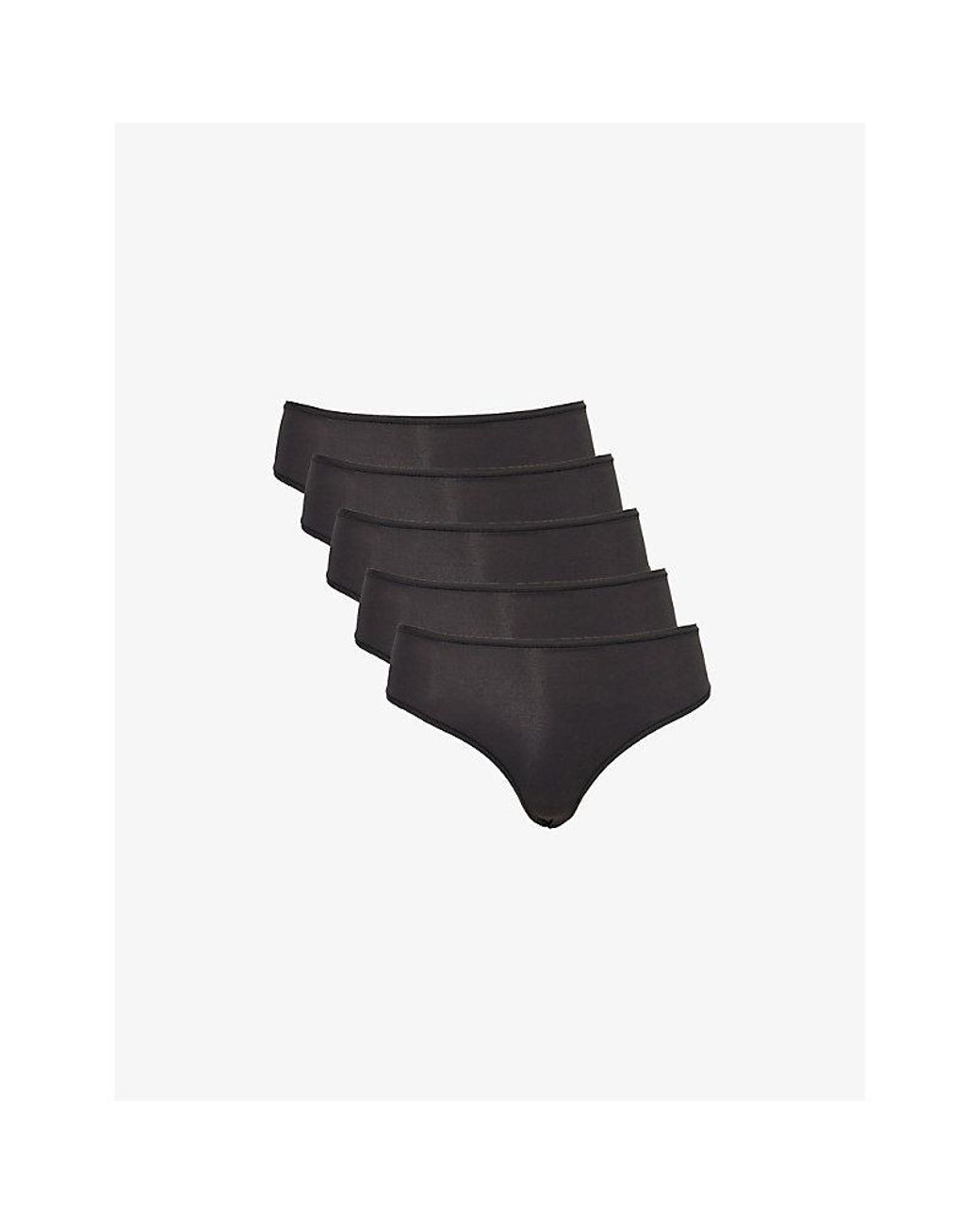 Skims Black Mid-Rise Pack-Of-Five Stretch-Woven Thongs
