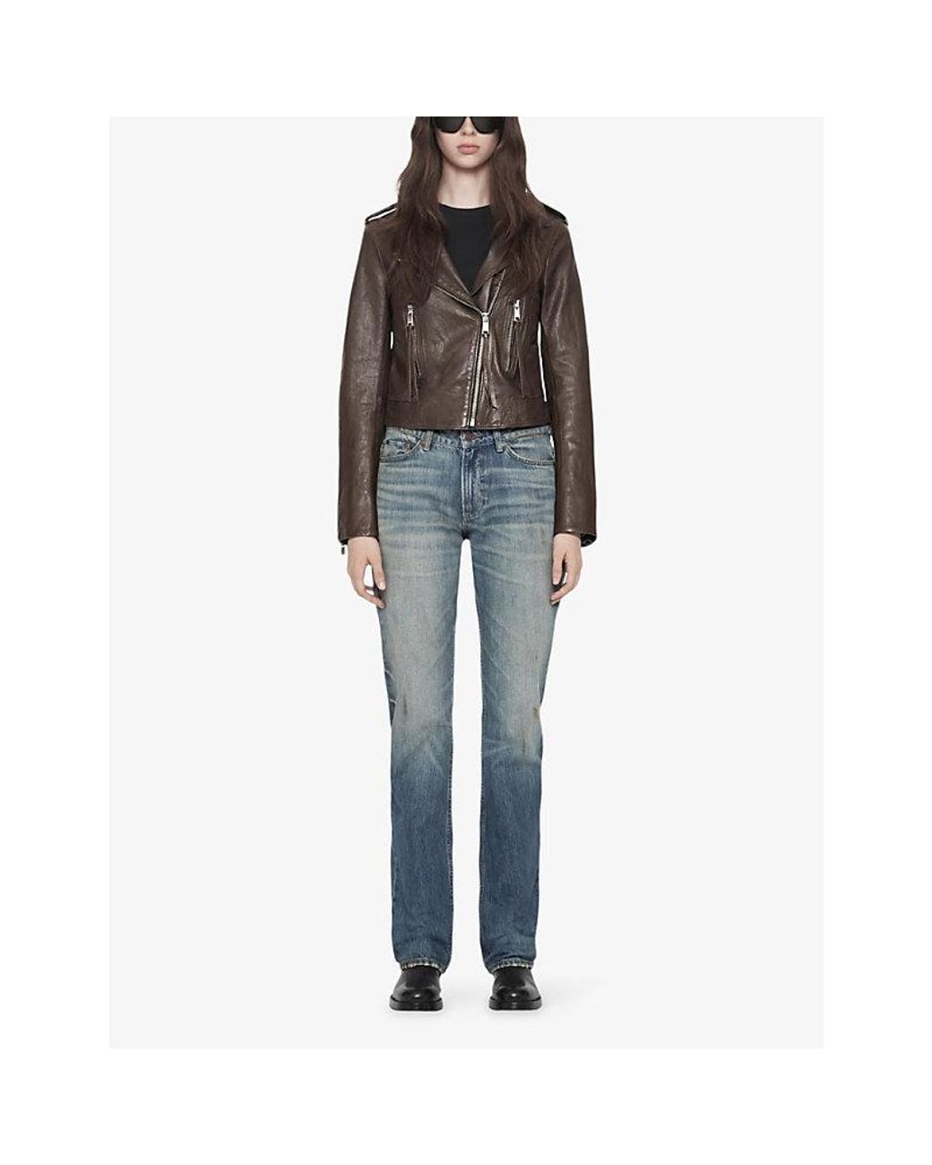 AllSaints Brown Errie Slim-Fit Leather Biker Jacket