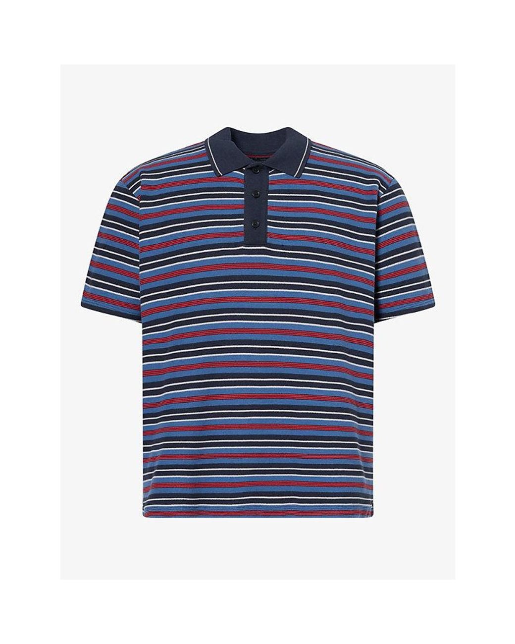 Rag & Bone Blue Stripe Pique Short-Sleeve Polo Knit Shirt for men