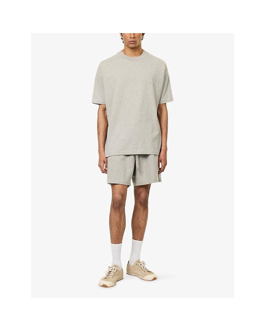 Fear Of God Gray Logo-Print Crewneck Cotton T-Shirt for men