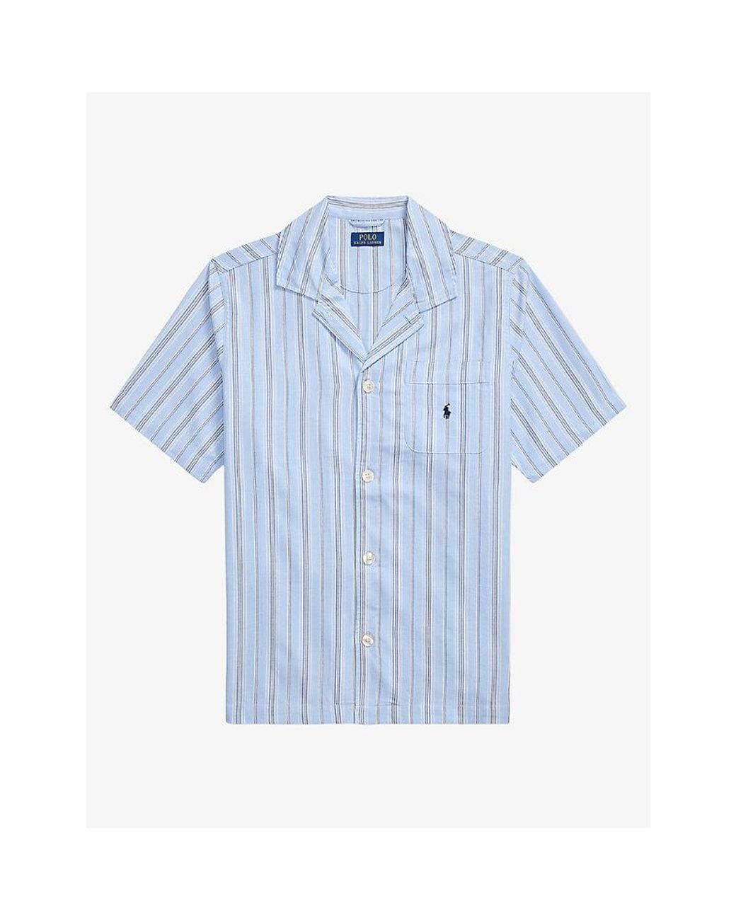 Polo Ralph Lauren Blue Striped Logo-Embroidered Cotton Pyjama Top for men
