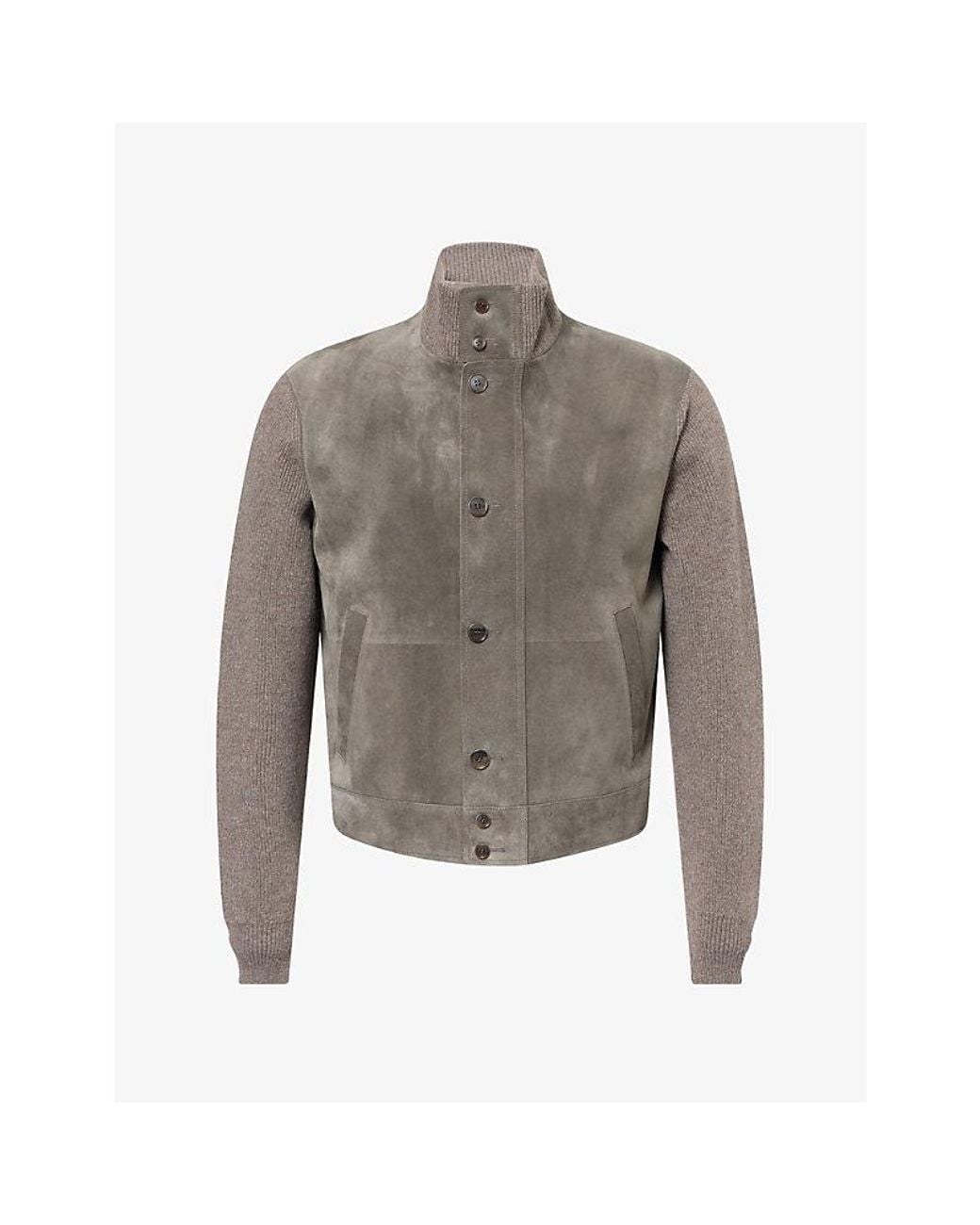 Dunhill Gray Suede Cashmere Bomber Jacket for men