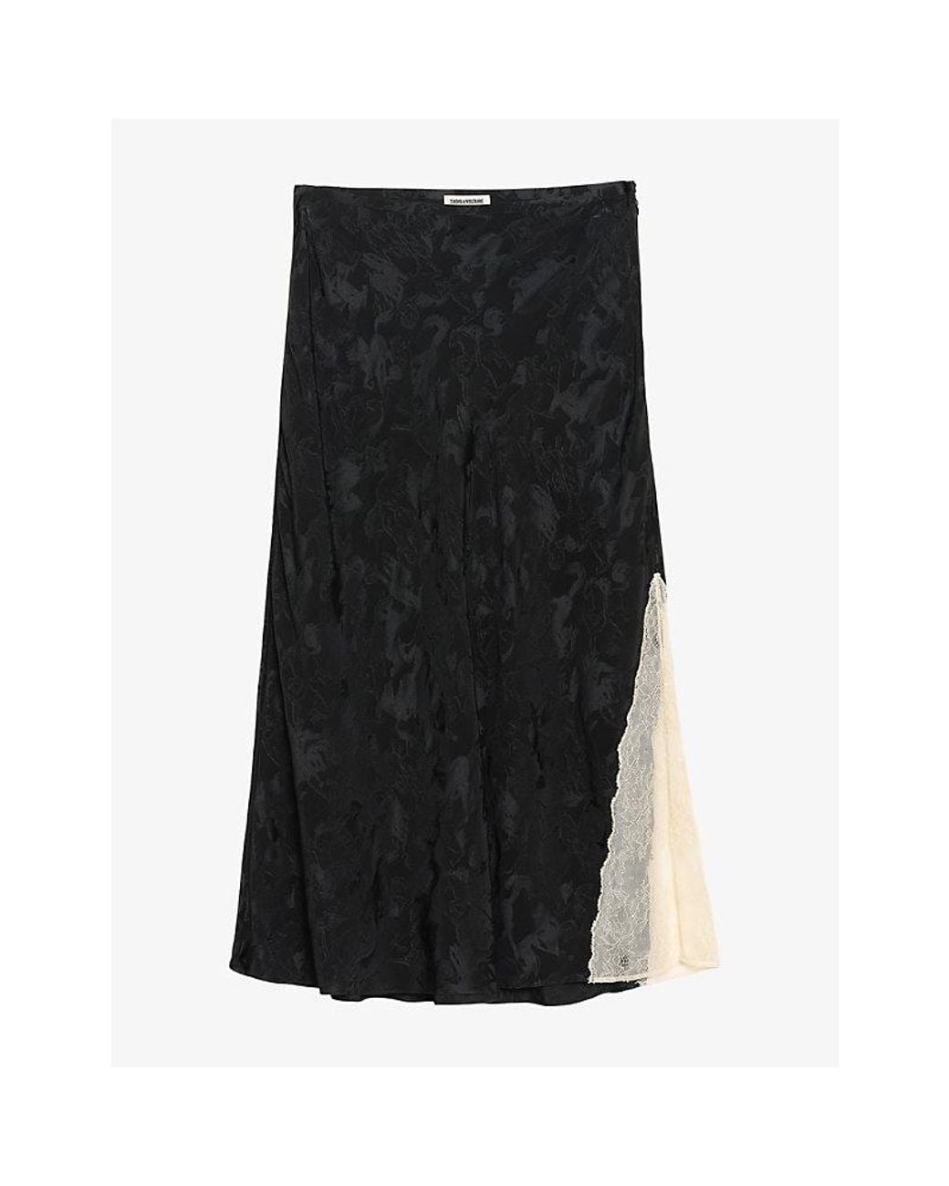Zadig & Voltaire Black Jayla Jacquard Lace-Trim Woven Midi Skirt
