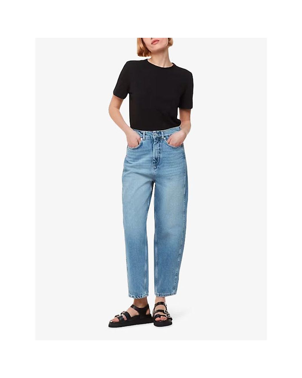 Whistles Blue Authentic Barrel-Leg Mid-Rise Denim Jeans