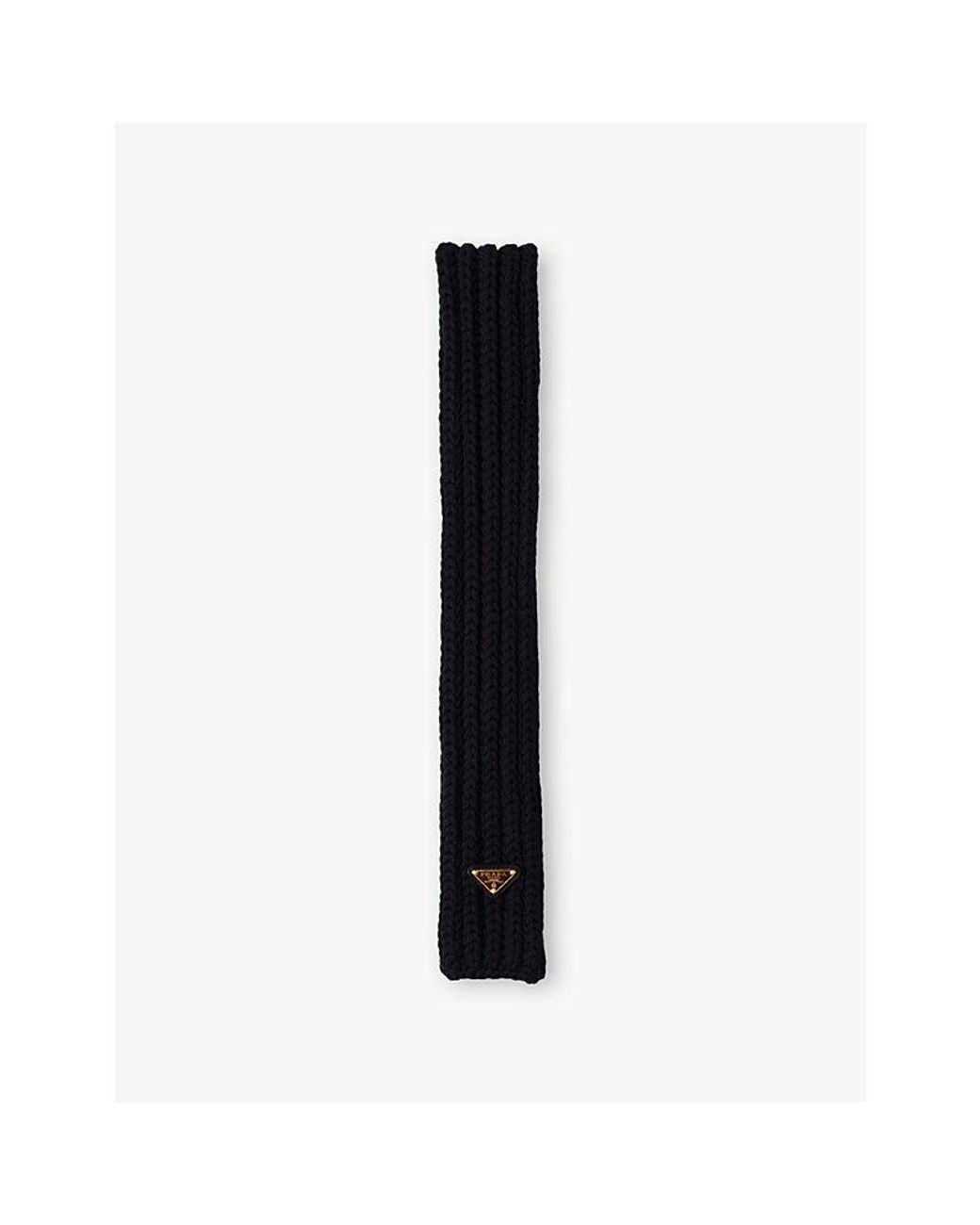 Prada Black Logo-Plaque Wool Scarf