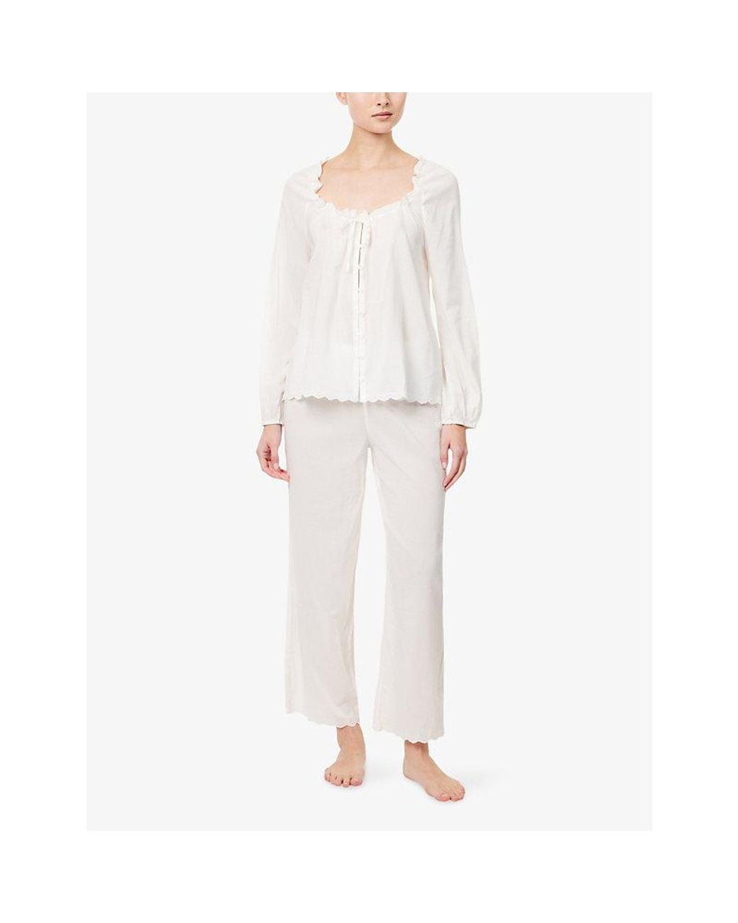 Reformation White Paloma Ruffled Cotton Blend Pyjama Set