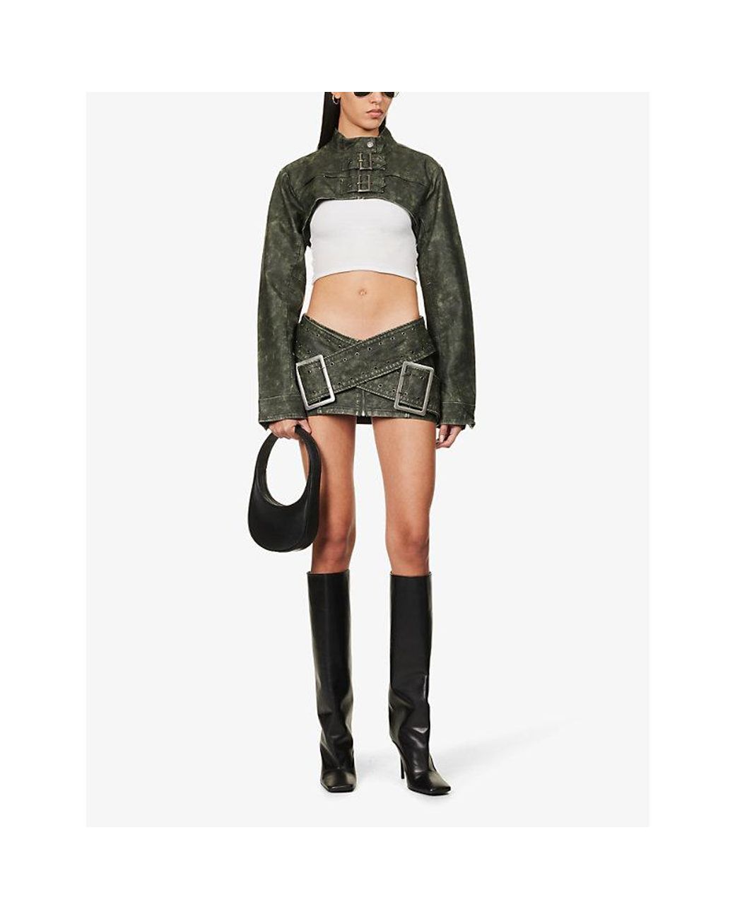 Jaded London Assassin Front-buckle Woven Mini Skirt in Green