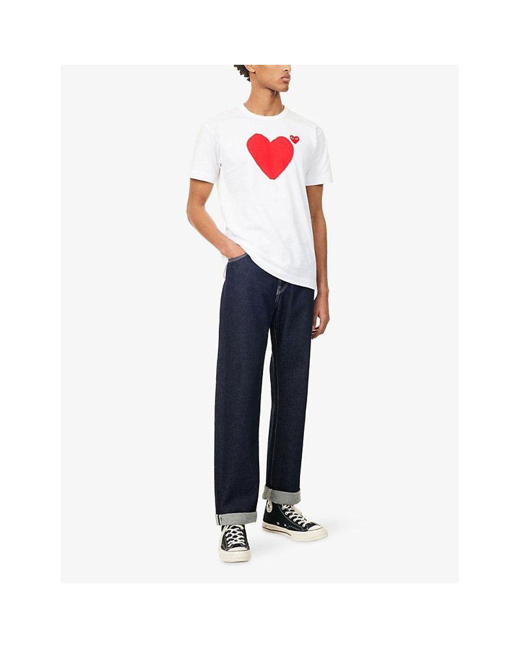 COMME DES GARÇONS PLAY White Embroidered Graphic-Print Cotton T-Shirt for men