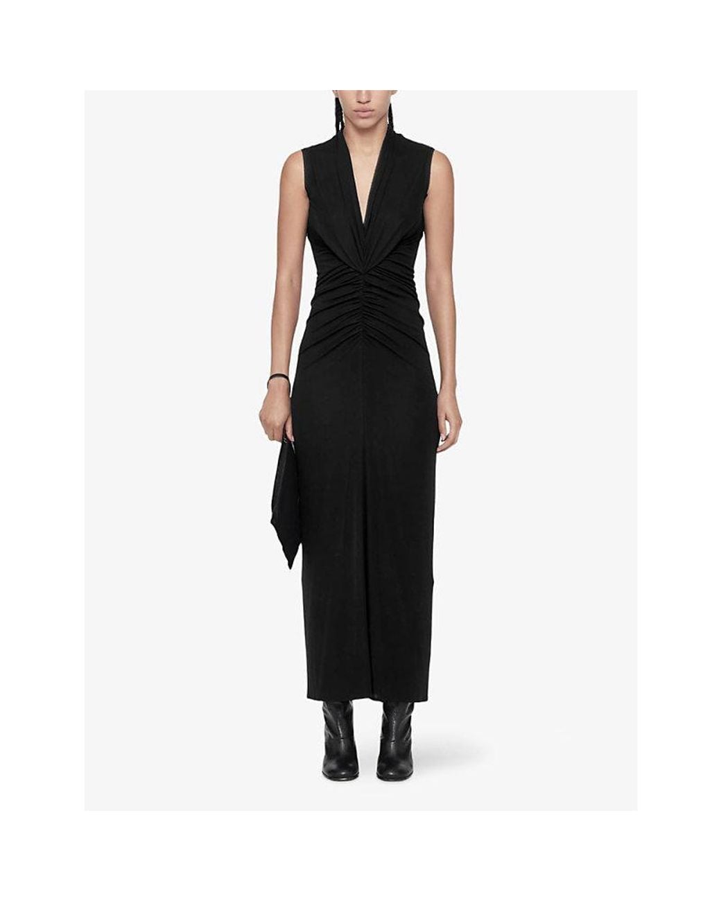 AllSaints Black Dariya V-Neck Wool-Blend Maxi Dress