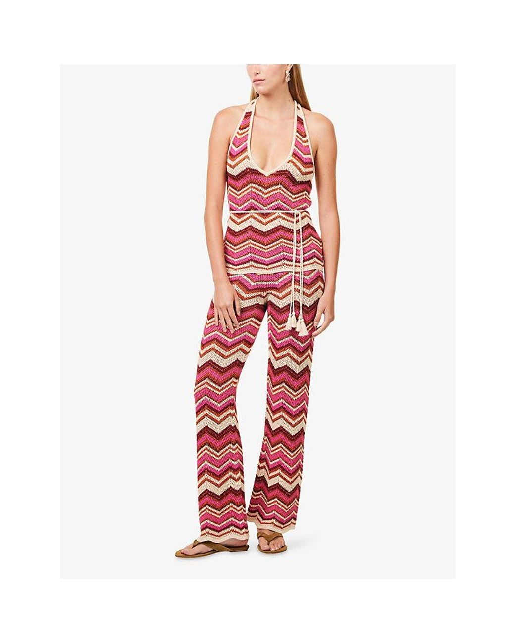 Devon Windsor Red Cierra Chevron-Stripe Knitted Trousers