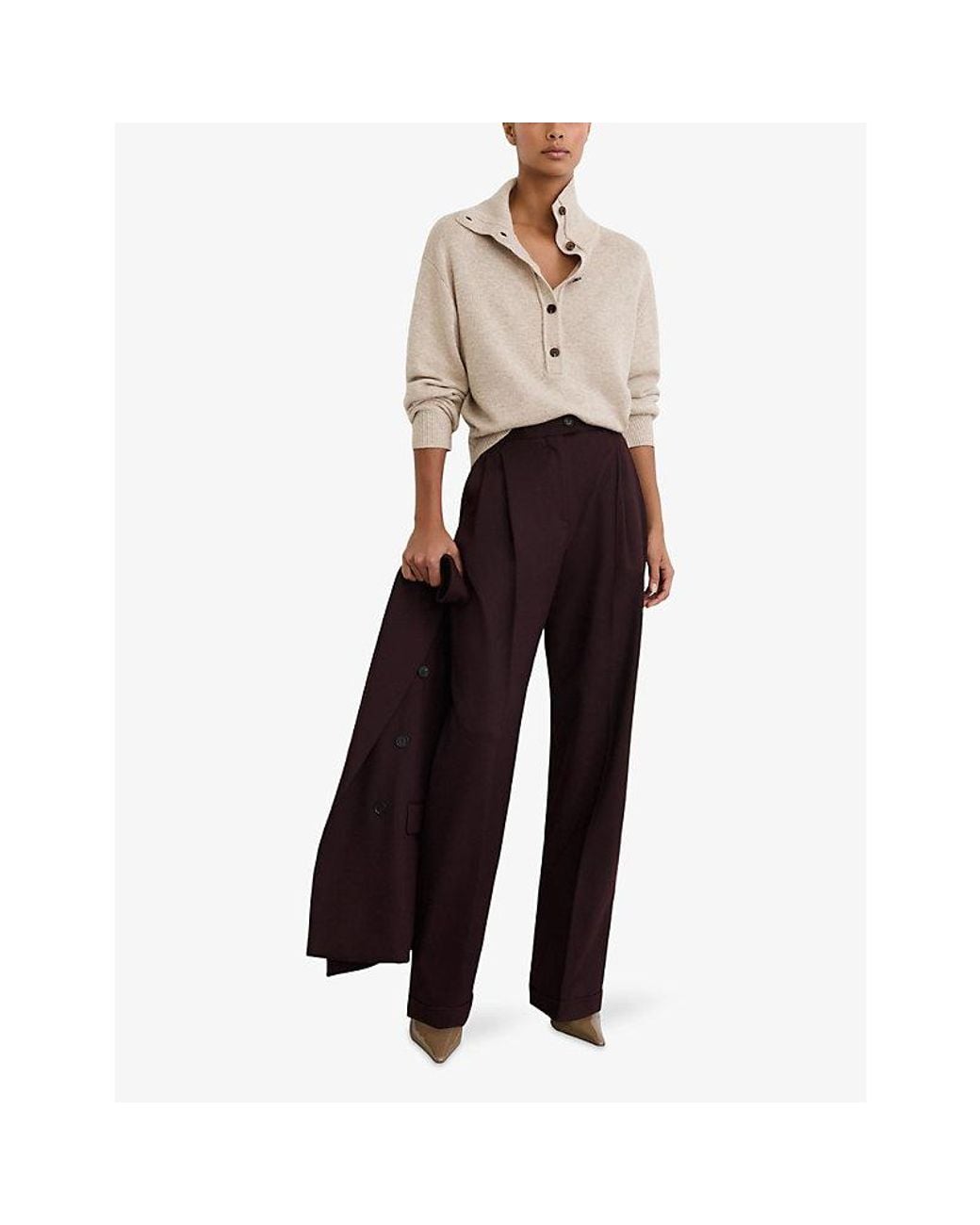 Reiss Natural Martha Button-Neck Wool And Cashmere Jumper