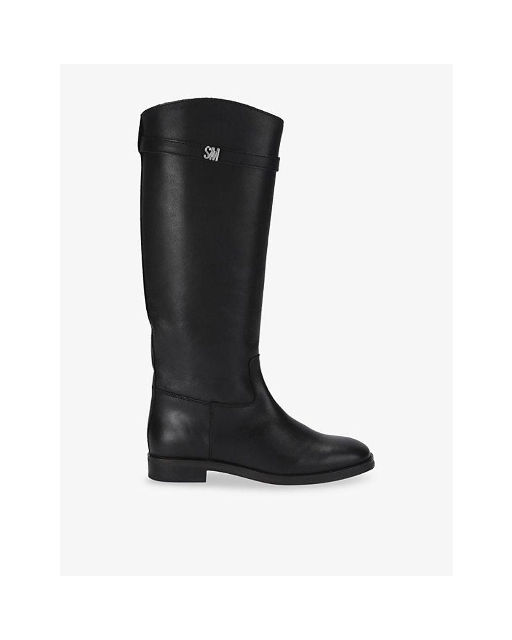 Steve Madden Black Novi High-Leg Flat Leather Boots