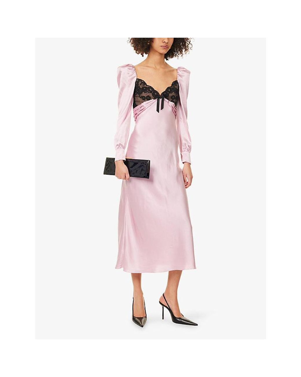 Alessandra Rich Pink Lace Silk Midi Dress