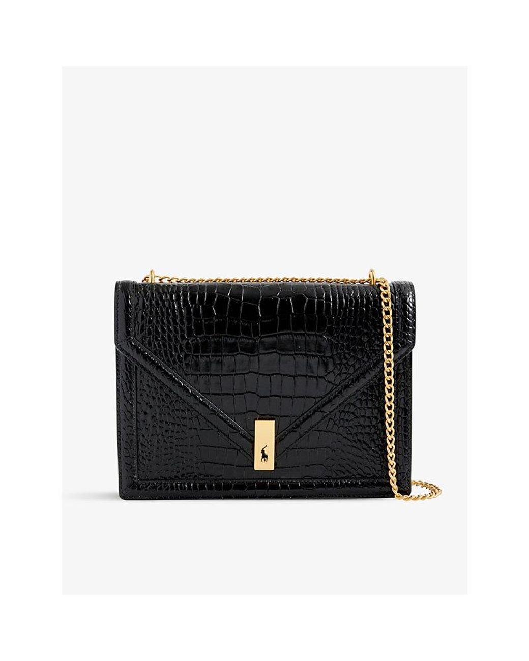 Polo Ralph Lauren Id Croc-embossed Leather Wallet On A Chain in Black | Lyst
