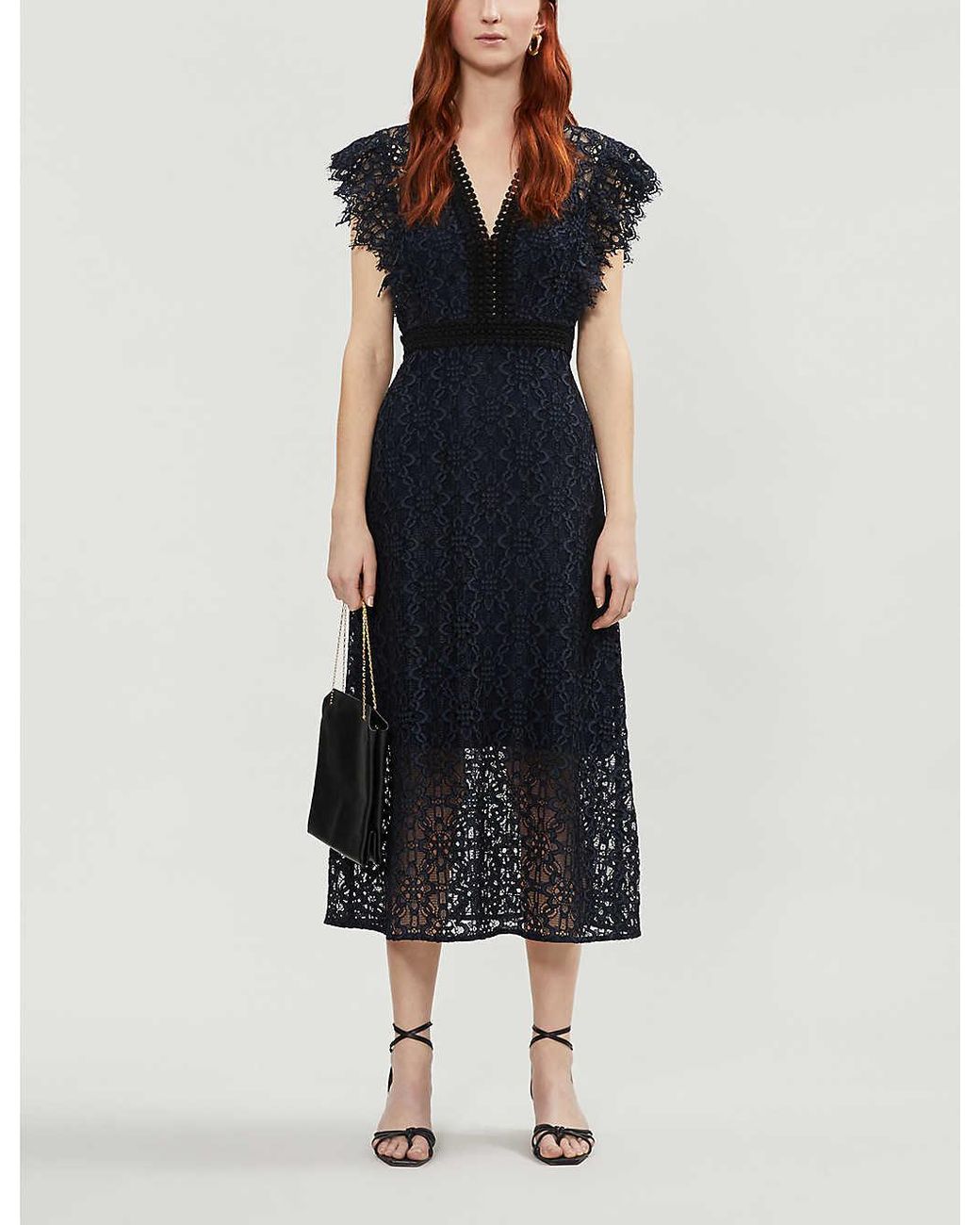 Sandro Emeline Lace Midi Dress in Blue | Lyst