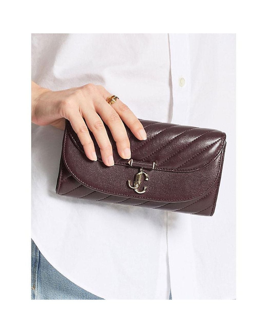 Jimmy Choo Purple Curve Quilted Leather Wallet-On-Chain