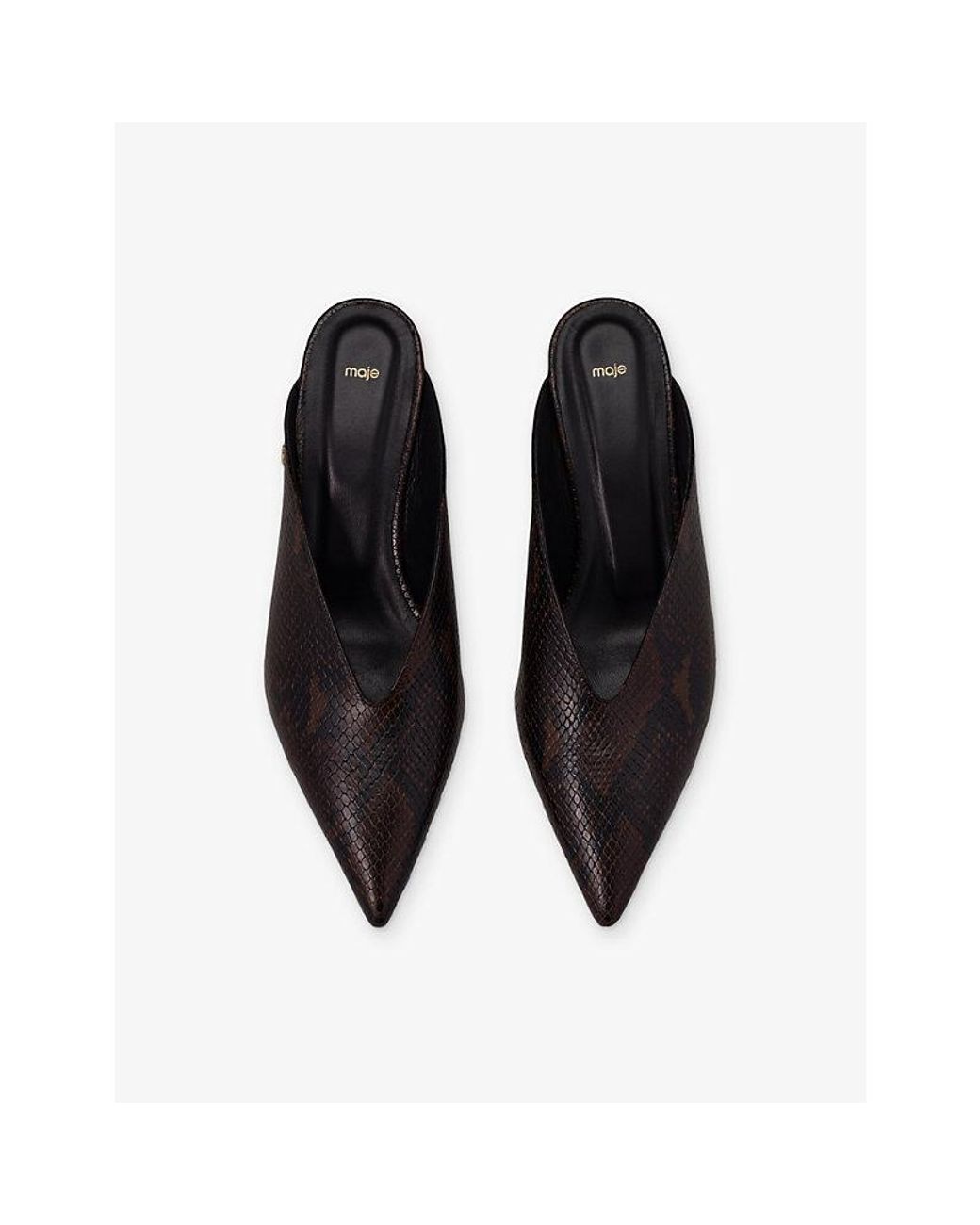Maje Black Embossed Leather Wedge Mules