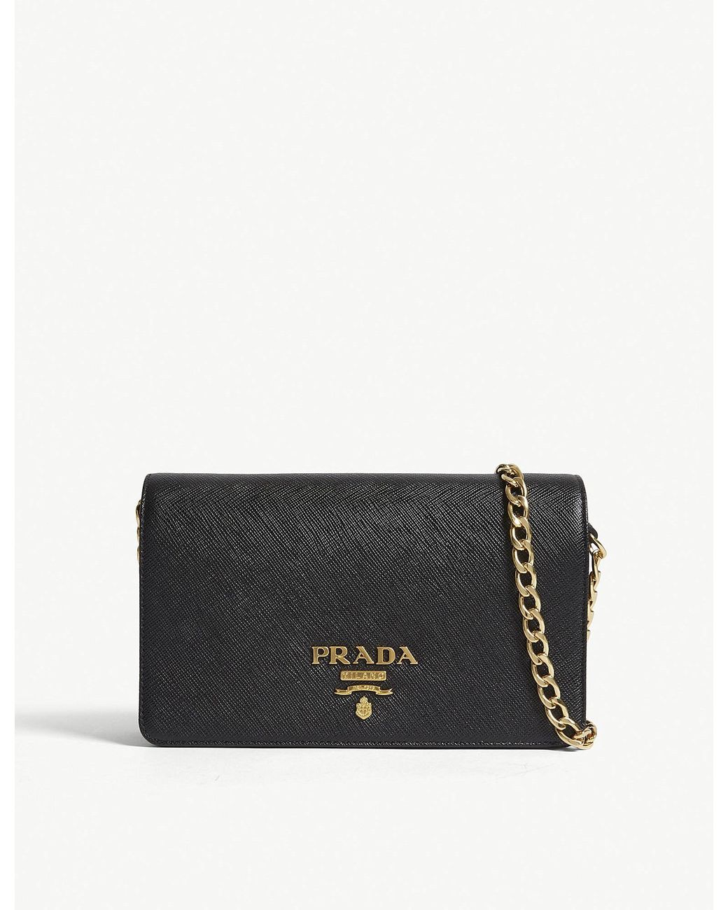 Prada Womens Black Core Saffiano Leather Wallet-on-chain Wallet | Lyst