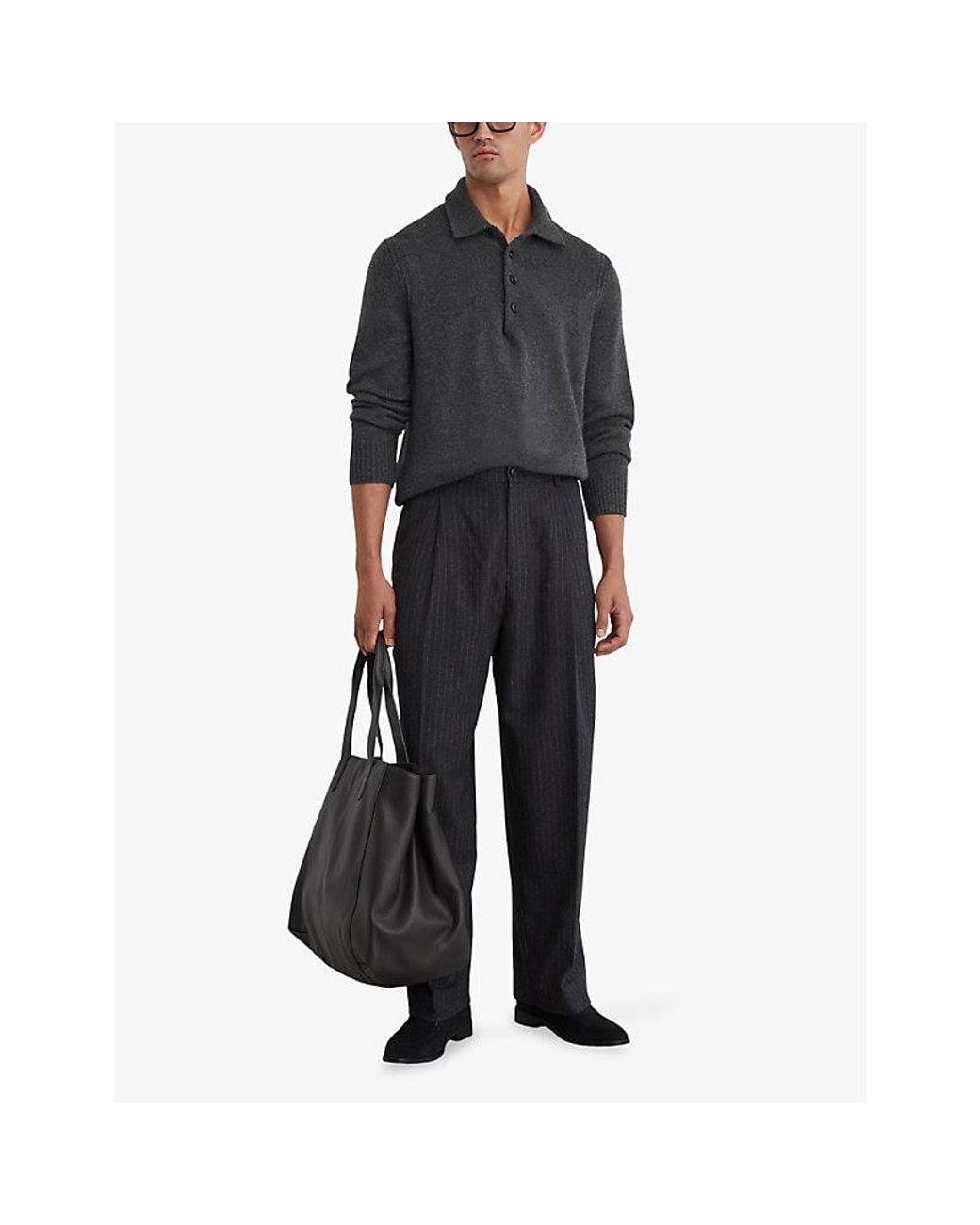 Reiss Blue County Half-Button Wool And Cashmere Jumper for men