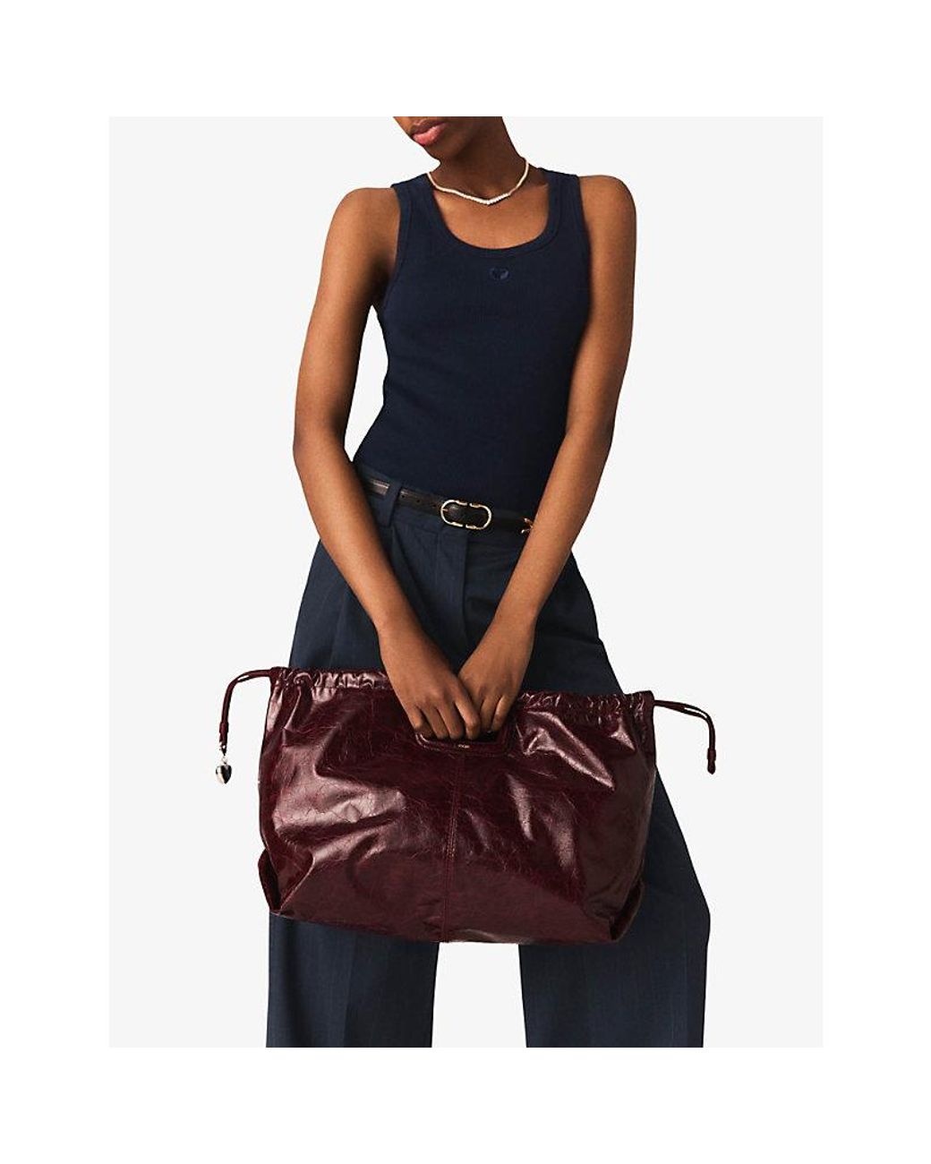 Maje Purple M Crackled Leather Tote Bag