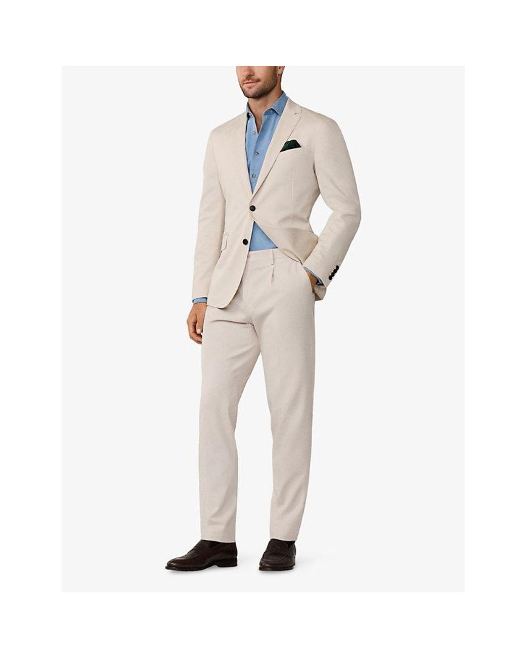 Hackett Natural Pleated-Front Tapered-Leg Stretch Cotton-Blend Trousers for men