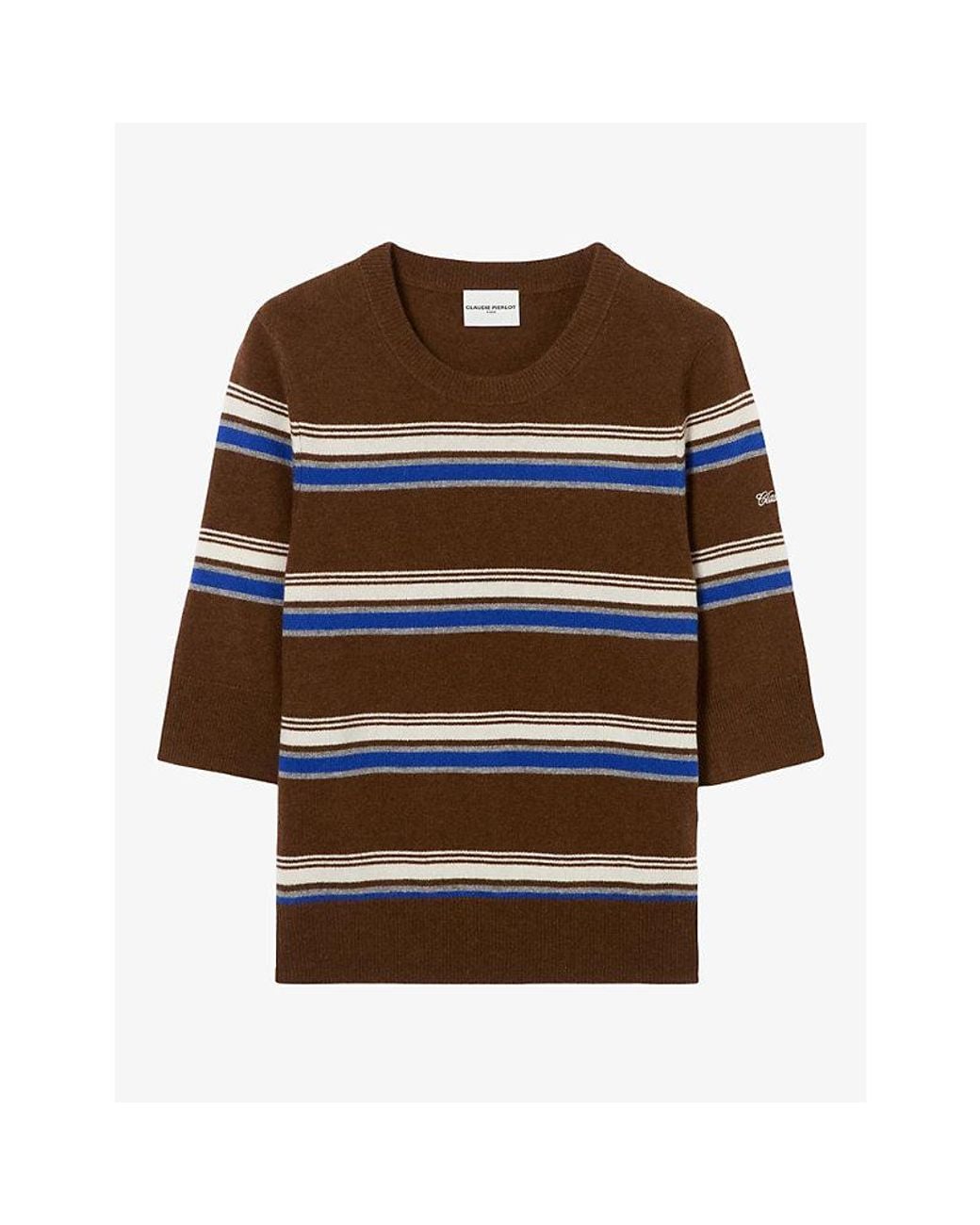 Claudie Pierlot Brown Striped Knitted Wool And Cashmere Jumper