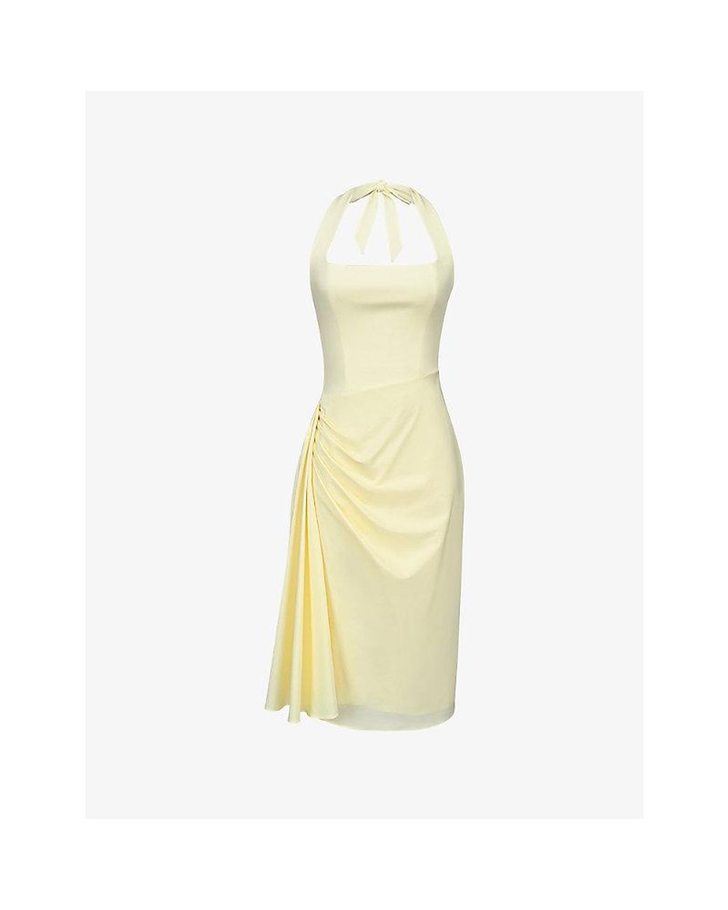 House Of Cb Yellow Tallulah Halterneck Cotton Midi Dress Xs (A-C Cup)