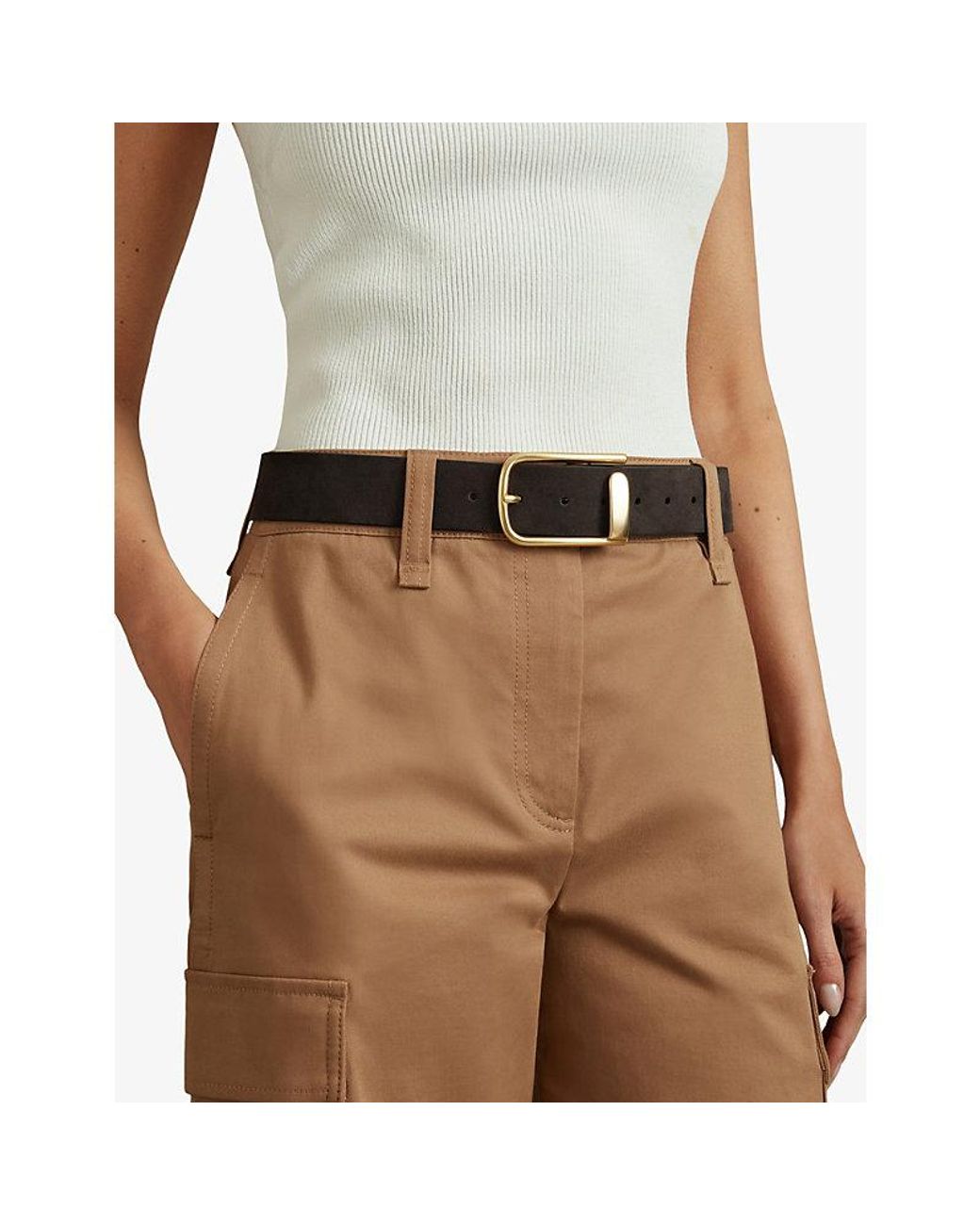 Reiss Black Iyla Half-Keeper Suede Belt