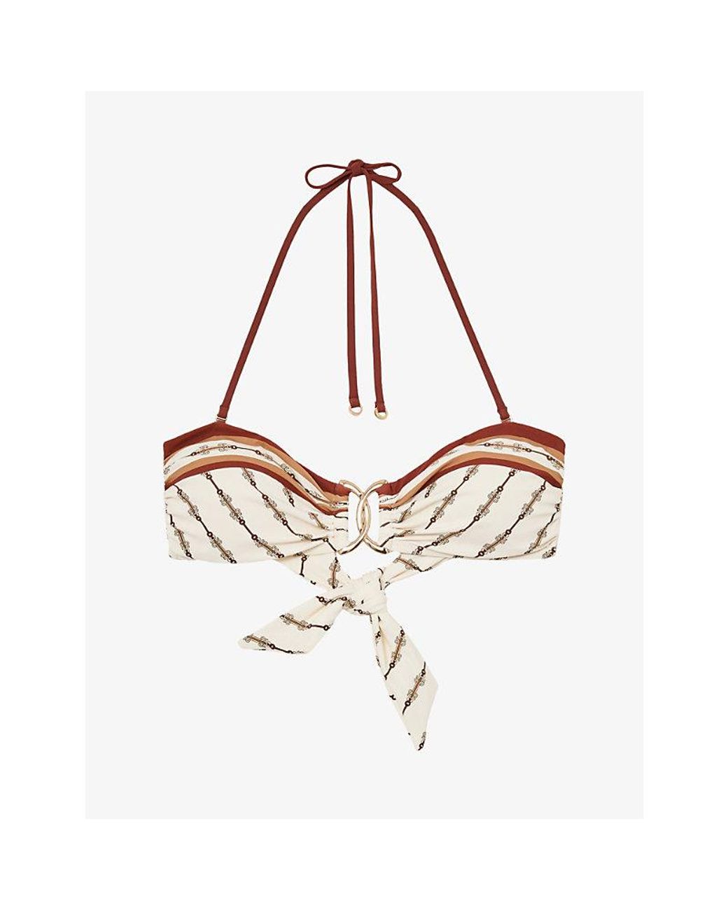Reiss White Johannah Chain-Print Bandeau Bikini Top