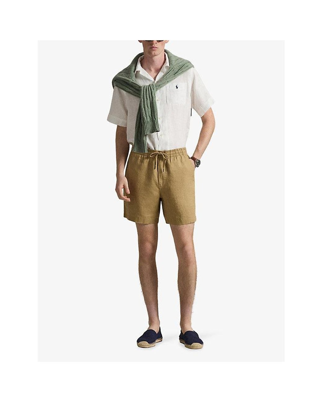 Polo Ralph Lauren Green Logo-Embroidered Linen Shorts for men
