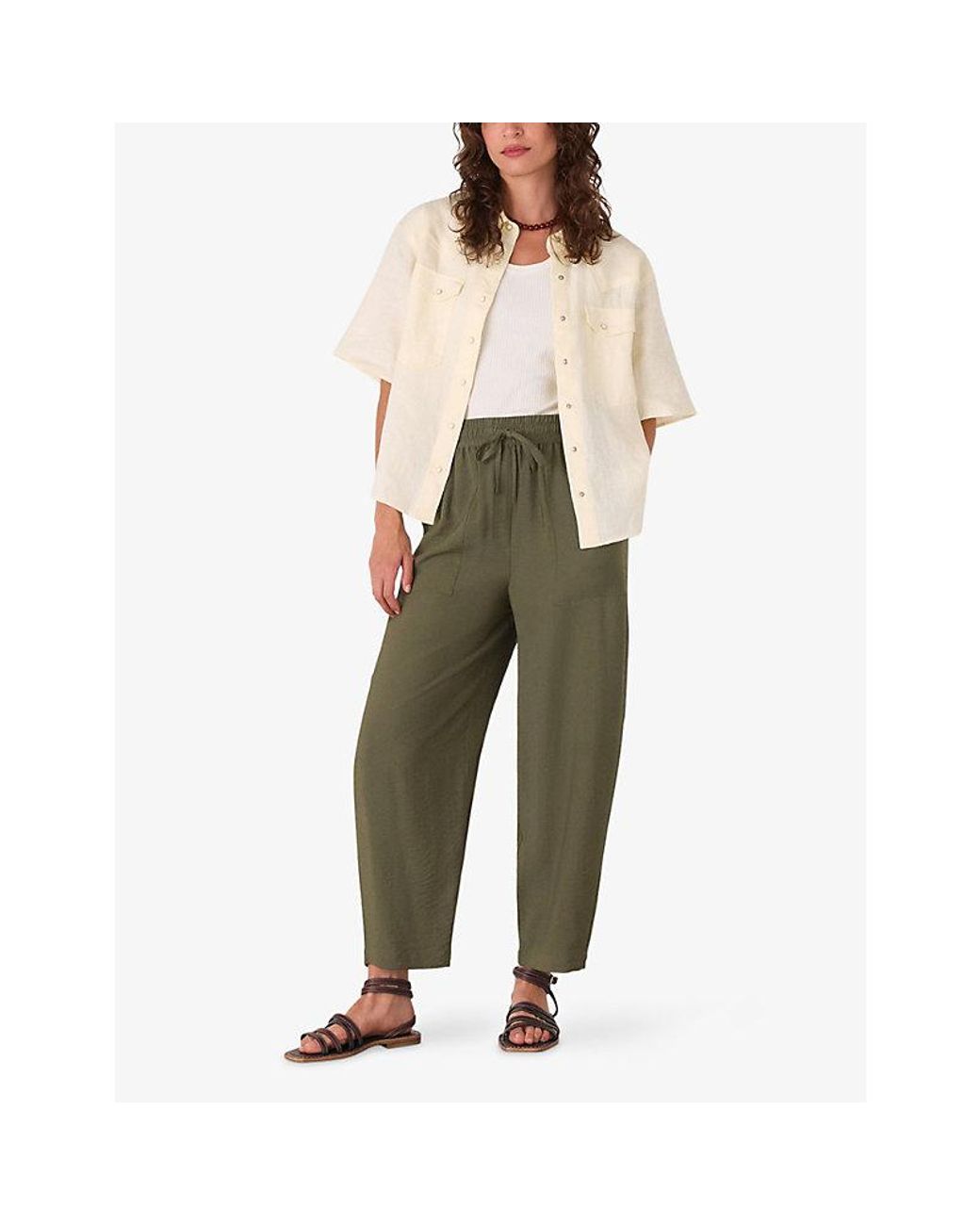 Whistles Green Tie-Waist Straight-Leg Woven Trousers