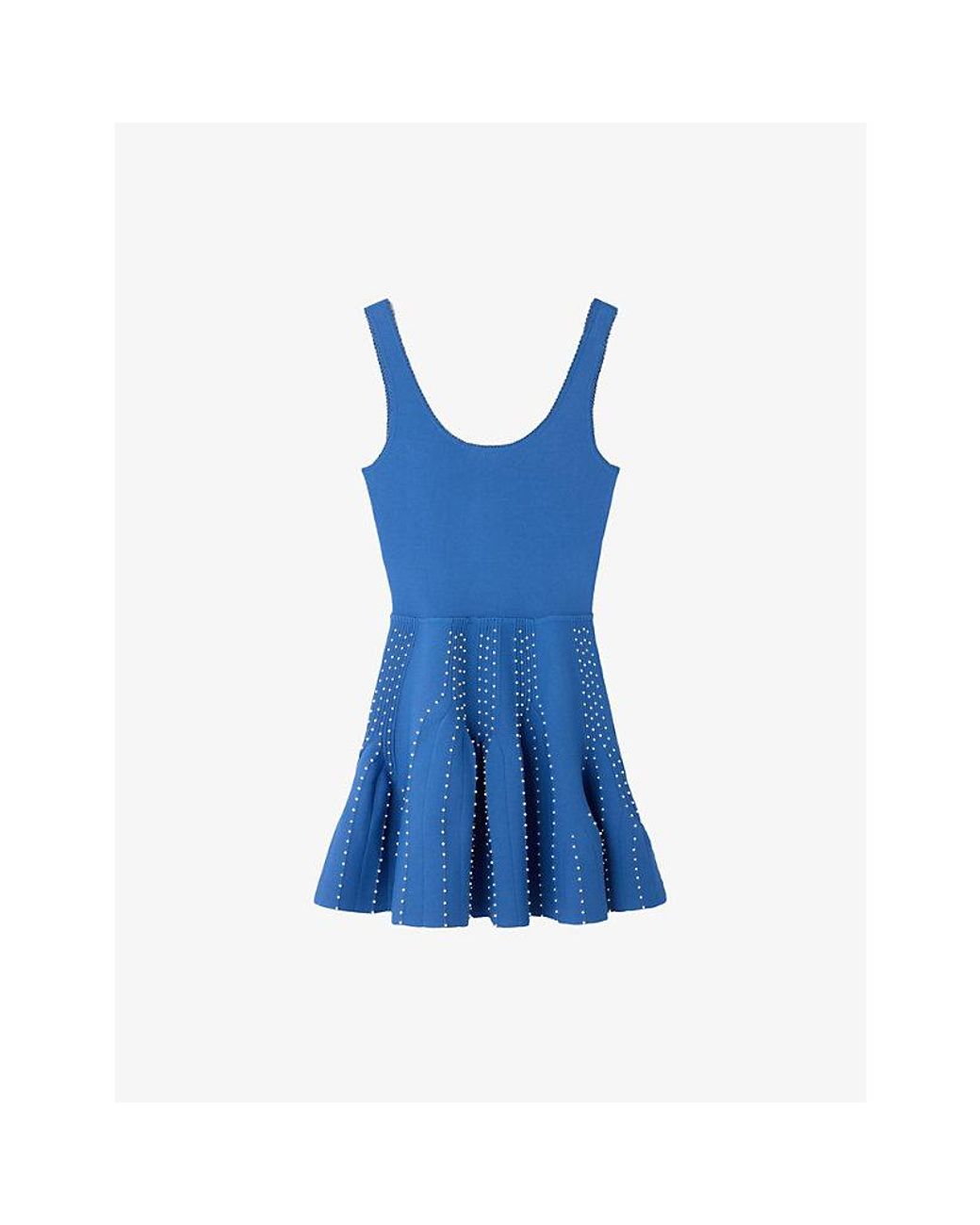 Sandro Blue Bead-Embellished Flared Stretch-Knit Mini Dress