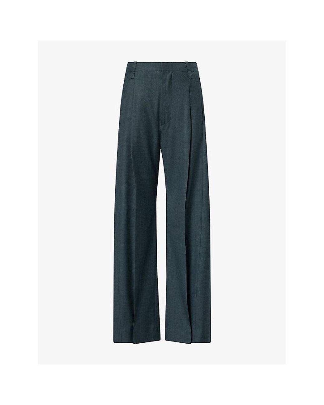 Victoria Beckham Blue Ethel Tailored Pleated Wool Trousers